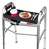 Walker Tray for Folding Walkers with Cup Holder, Adjustable Walker Tray Table Fits Most Standard Walkers, Non-Slip & Easy-Clean Leather Surface, Removable & Easy Assembly
