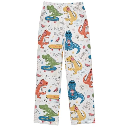 Boy's Pj Pants Music Lover Dinosaur Lounge Bottoms Elastic Kids Sweatpants Joggers with Pockets Size 6-14