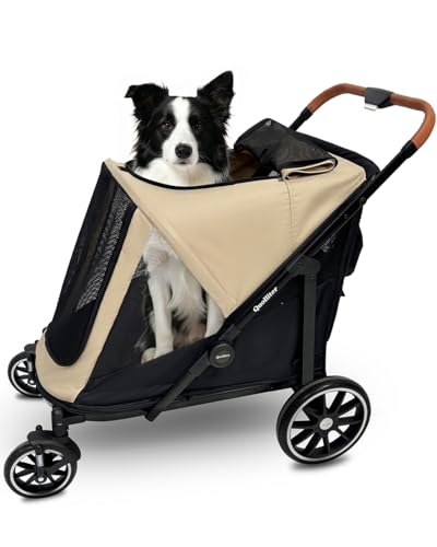 Quolliter Passeggino pieghevole con un pulsante fino a 50 kg, per cani di grandi dimensioni, per 2 gatti di grandi dimensioni, ruote in gomma resistente all'usura, finestre a rete, 100 L x 48 B x 96 H