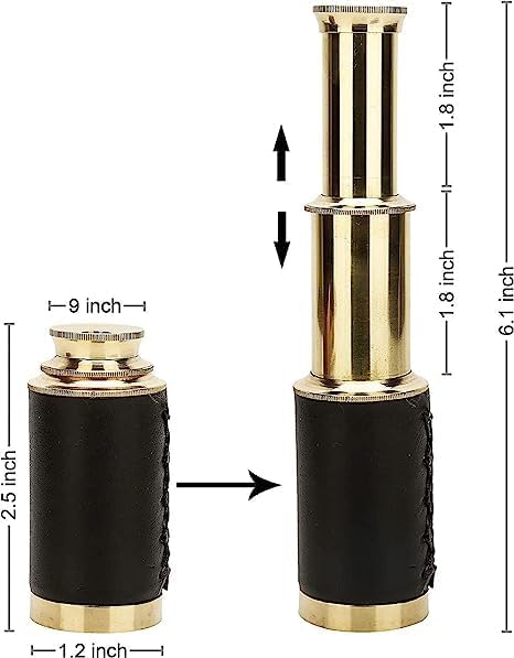 6" Brass Pirate Spyglass Telescope with Wooden Box – Vintage Nautical Decorative Gift