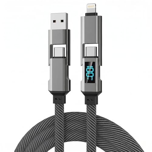 Image of Verilux 4 in 1 Type C Cable with LED Display 6.6FT, PD 100W USB C & PD 27W Lighting with 480Mbps Data Transfer, Nylon Braided C Type Charger Cable for iPhone 17 /16 /15, Galaxy S26 /S25 /S24