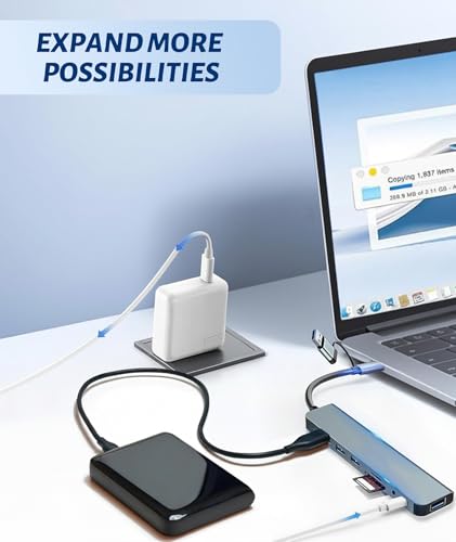 Image of 8-in-1 USB C Hub, USB Hub for Laptop, SD Card Reader, Docking Station for MacBook, PC, Multi USB Port Hub, Type C Hub, USB Extension, Card Reader