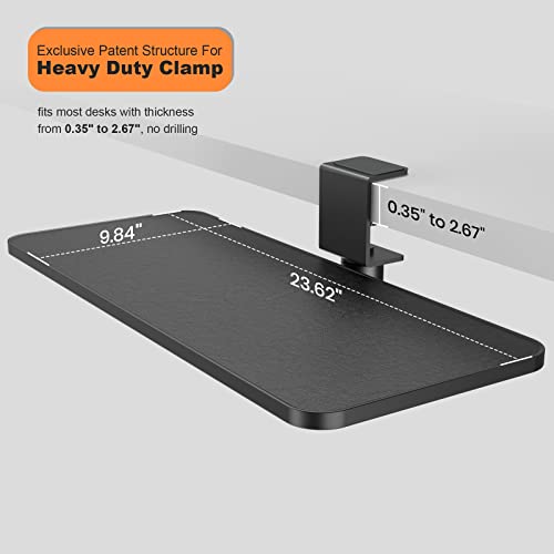 Rotating Keyboard Tray Under Desk - Klearlook Pu Leather Keyboard Drawer Adjustable C Clamp,Ergonomic Mouse Keyboard Platform Extender,No Drilling,Easy Install Keyboard Stand,23.62"X 9.84"Inch-Black #TOP3