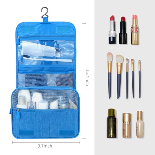 Image of Lcsmaokin Large Capacity Toiletry Bag Travel Bag with Hanging Hook for Men and Women Waterproof Travel Cosmetic Bag Bathroom Storage Bag for Brushes Set, Full-Sized Shampoo, Toiletries, Accessories, Sky Blue