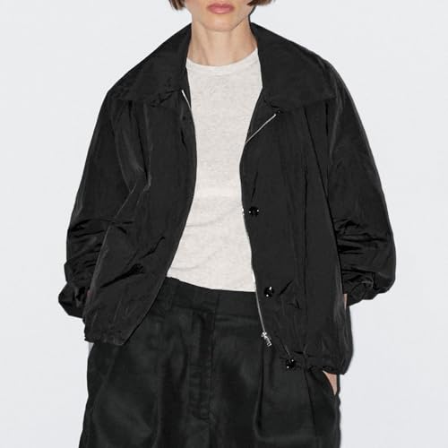 Women Bomber Jacket Casual Long Sleeve High Neck Zip Up Button Puff Fall Coats Lightweight Streetwear Outerwear3