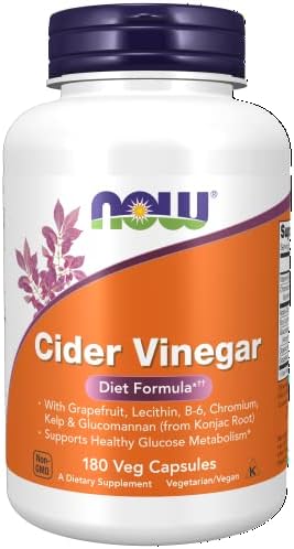 NOW Supplements, Cider Vinegar, with Grapefruit, Lecithin, B-6, Chromium, Kelp & Glucomannan (from Konjac Root), 180 Veg Capsules
