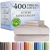 400 Thread Count Cotton Sheet Set - Queen Size 100% Cotton Sheets - Easily Fits 8' to 16' Mattress - Silky-Soft, Wrinkle Free and Comfortable - Deep Pockets & Hotel Quality Bedding Set - Light Grey