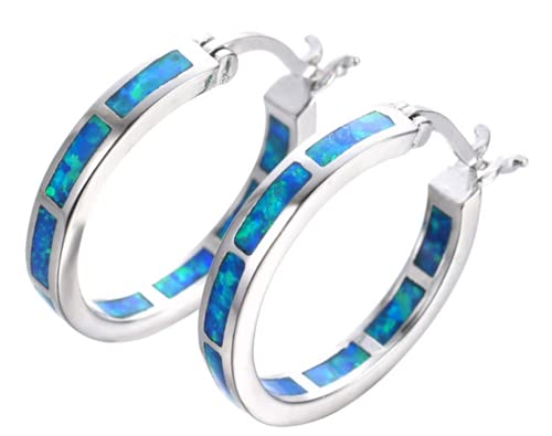 Life Stage White/Blue Created-Opal 925 Sterlg Silver Round Hoop Dangle Earrings Women's Fashion Jewelry Blue one Size