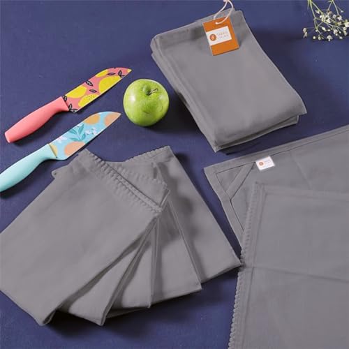 Image of TARAN LIVING Hand Towels 100% Cotton Solid Kitchen Dish Cloths 18 inchx 28 inch, Grey, Pack of 6 Decor Kitchen Hand Towel Reusuable Dish Towel for Cleaning & Drying Tea Towels Set with Hanging Loop