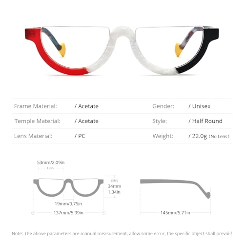 Image of HEPIDEM Matte Multicolor Acetate Glasses Frame Women,Semi Rimless Round Optical Eyeglasses