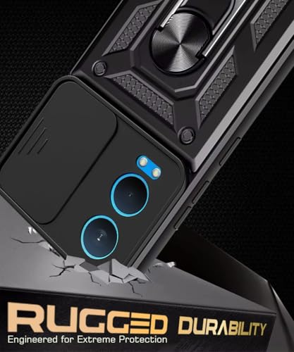 Image of WOW IMAGINE Tough Armor Bumper Mobile Back Case for 1+ OnePlus Nord CE 4 Lite 5G | Sliding Camera Shield Cover | Shock Proof 360 Protection | Hybrid PC + TPU | Ring Holder with Kickstand - Black