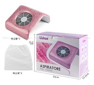 HGY Nagel Staubabsaugung Nail Art Maniküre Salon Werkzeuge mit Staubsack (rosa Streifen-EU-Stecker 220V) – Bild 5