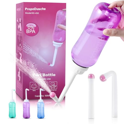 Po Dusche Portable Bidet Podusche - Popodusche 500ML Vaginaldusche mit 2 Düsen Poduschesche mit Taste Peri Bottle Bidetlity Intimdusche Wochenbett Toilette Tragbares Bidet für Männer und Frau(Lila)