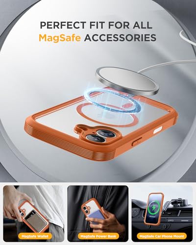 Image of Miracase for iPhone 17 Case 6.3'', Full-Body Military Grade Drop Protection Outdoor Phone case with Built-in Glass Screen &Camera Control,Easy Installation,No Gap,Compatible with MagSafe, Orange