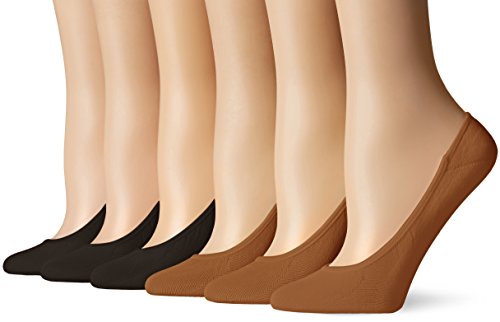 PEDS Women's Essential Low Cut No Show Socks, 6 Pairs, Coffee/Black, Shoe Size: 5-10