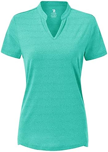 BGOWATU Women’s Short Sleeve Golf Polo Shirts V-Neck Collarless Tennis T-Shirt Dry Fit Lightweight Tops
