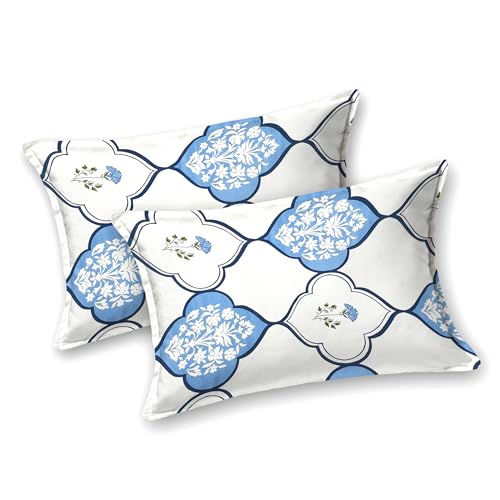 Image of BLOCKS OF INDIA Hand Block Printed 200 TC Cotton King Size Bedsheet | MUGHAL Blue