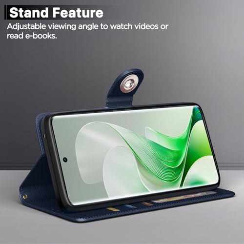 Image of Pikkme Flip Cover Leather Finish | Inside TPU with Card Pockets | Wallet Stand and Shock Proof | Complete Protection Button Flip Case for Vivo V40e 5G / iQOO Z9s 5G(Blue)
