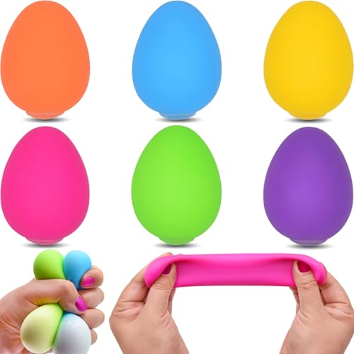 Howzcci 6 Pack Easter Eggs Stress Balls Squishy Toys Squeeze Toys for Kids Girls Boys Easter Egg Hunt Easter Basket Stuffers Essentials Party Favors...