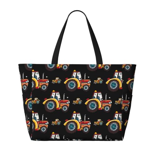 Cartoon Tractor Print Large Beach Tote Bag for Women Extra Large Capacity Sandproof Waterproof Pool Bag Suitable for Swimming Pool Gym Groceries Travel2