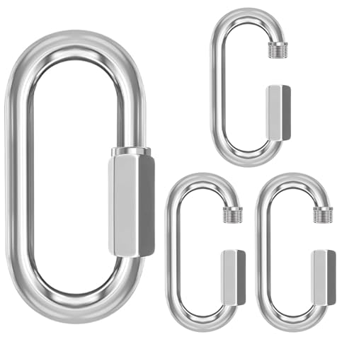 ORTAVA 4 Stück M6 Schraubkarabiner, Karabinerhaken Edelstahl 397 kg Lager, Edelstahl Karabiner für Outdoor, Schaukel, Camping und Wandern, Kettenglied Aus Edelstahl A2 V2