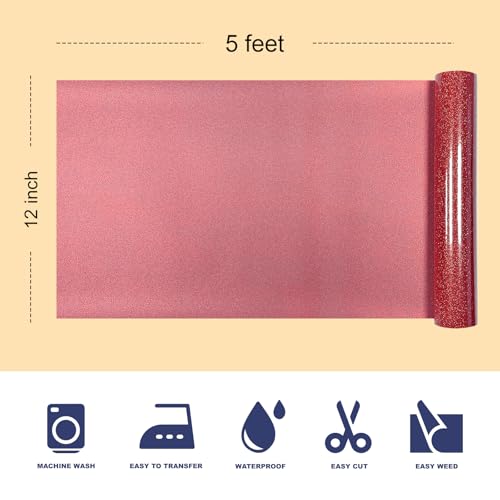 Image of Red Glitter Puff Vinyl Heat Transfer - 12 inch x 5ft 3D Puff HTV Vinyl, Glitter Puffy Iron-On for Fabrics, Perfect for T-Shirts, Bags, Pillows, Compatible with Cricut & Cameo
