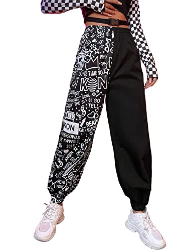 Wdirara Women's Letter Graphic Print Elastic Waist Sweatpants Joggers Pants Multicolored S #TOP5