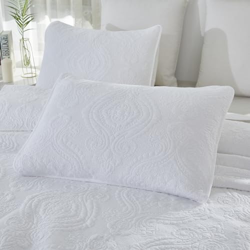 Brandream 20231018QS003 White Damask Quilt Set Queen King Size Cotton Luxury Matelasse Quilt Bedding Set Farmhouse Comforter Set thumb #8