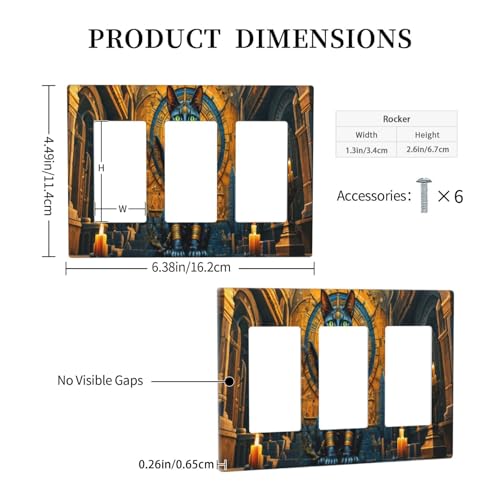 Decorative Outlet Covers Egyptian Black Cat Vintage Gold Decorated 3 Gang Wall Plate Triple Rocker Light Switch Cover Plate Jumbo Electrical GFCI Faceplate for Bedroom Home Decor