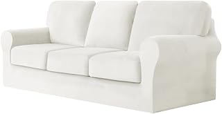 vctops 7 Pieces Velvet Stretch Sofa Cover for 3 Seater Couch Soft Washable Sofa Slipcover with Individual Backrest and Cushion Covers for Kids Cats Dogs (White,3 Seat)