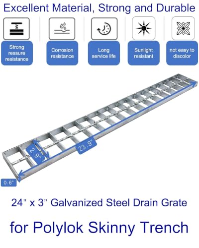 Image of Galvanized Steel Drain Grate, Driveway Channel Cover 24x3 in 2pk