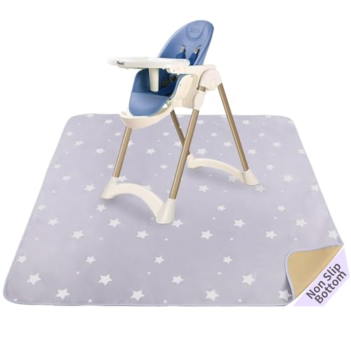 Image of DFHY Splat Mat for Under High Chair/Arts/Crafts/Outdoor Picnic Mat, Washable Baby Spill Mat Waterproof Anti-Slip Floor Splash Mat, 51"x 51"Portable Baby Play Mat and Table Cloth-Light Grey Stars