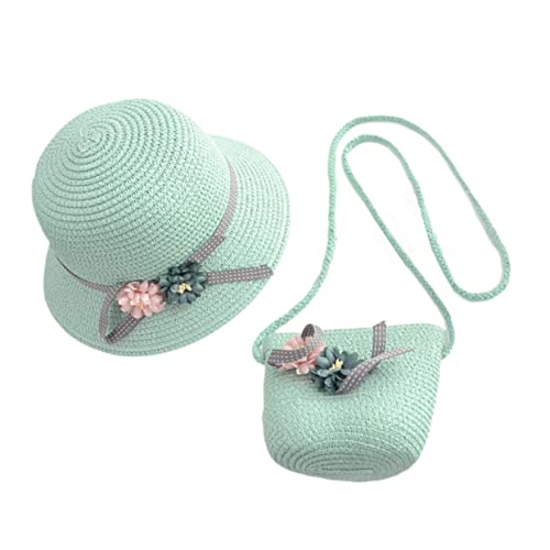 Beaupretty Adorable Girls Straw Hat Boys and Girls Straw Cap Beach Set Bag Sunscreen Set Green