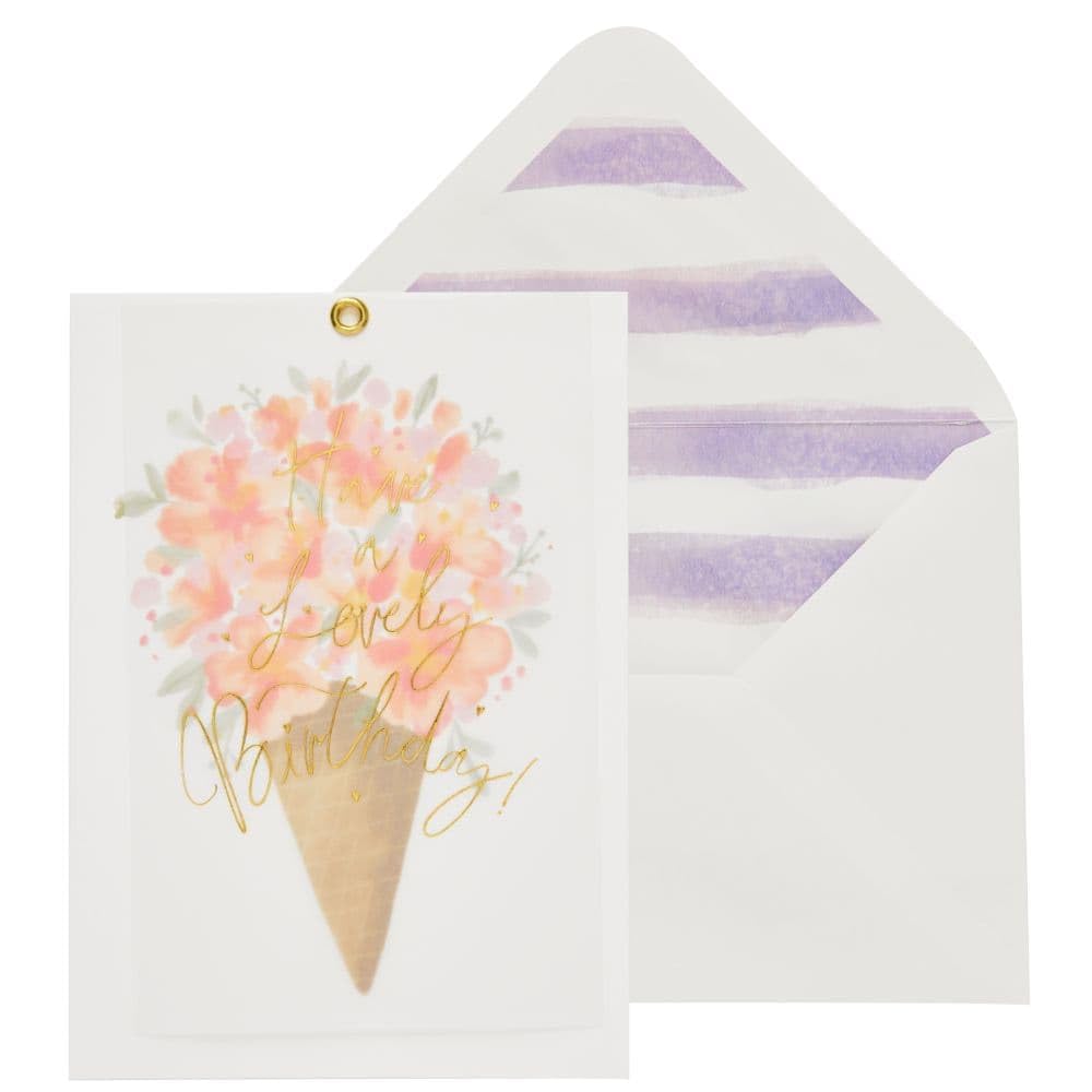 NIQUEA.D, Floral in Sugar Cone with Vellum Birthday Card