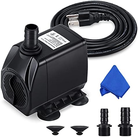 CWKJ Fountain Pump, 880GPH Submersible Water Pump, Durable 60W Outdoor Fountain Water Pump with 6.5ft Power Cord, 3 Nozzles for Aquarium, Pond, Fish Tank, Water Pump Hydroponics, Backyard Fountain