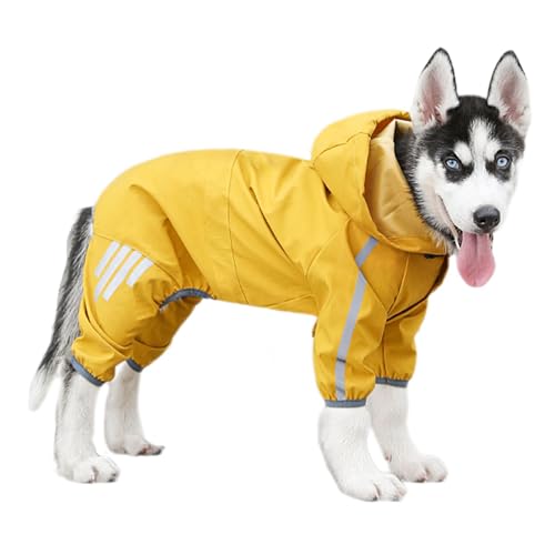 Chubasquero para perro, impermeable para mascotas, chaqueta impermeable con capucha para mascotas con tiras reflectantes, impermeable de cuatro patas para perros pequeños, medianos y grandes