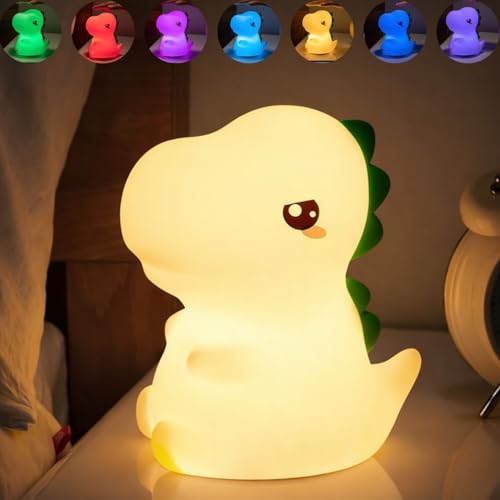 Image of One94Store Rechargeable Silicone Dinosaur Night Light | Cute LED Kids Night Lamp for Bedroom & Nursery | Soft Warm Glow, Touch Control | USB Rechargeable Table Night Light