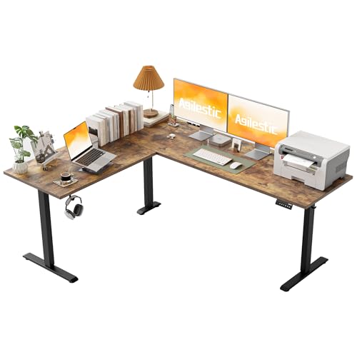 Image of Agilestic L-Shaped Standing Desk Adjustable Height, Electric Corner Standing Desk, Sit Stand Up Desk, 75x61 inch Sit Stand Computer Table, Rustic Brown