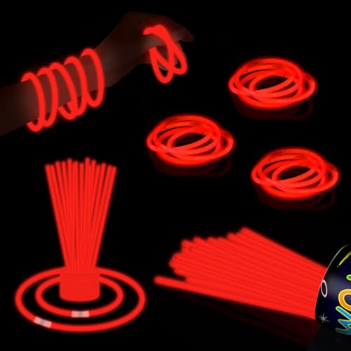 ZSMKJIAYE 40 Pack 8 Red Glow Sticks Bracelet Necklaces Bulk with 40 Connectors Neon Glow In The Dark Party favors Supplies for Holiday Birthday Party Decoration (Red)