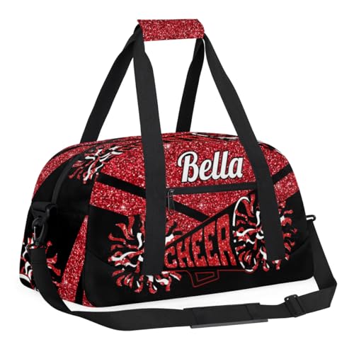 Personalized Cheerleader Bag Custom Sport Duffel Bags with Your Name Gymnastics Travel Bag Dance Bag Sleepover Weekender Bag, Red Glitter3