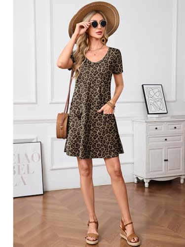 Image of Heymoments Summer Dresses for Women Short Sleeve V Neck Swing Sundress Casual A-Line Flowy Dress with Pockets S-2XL