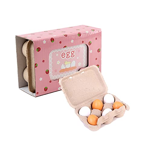TYXSHIYE Lot de 6 œufs en bois pour jouer, jouets réalistes en forme d'œufs de Pâques en bois qui s'ouvre, couper et trier Jaune/Blanc Cover