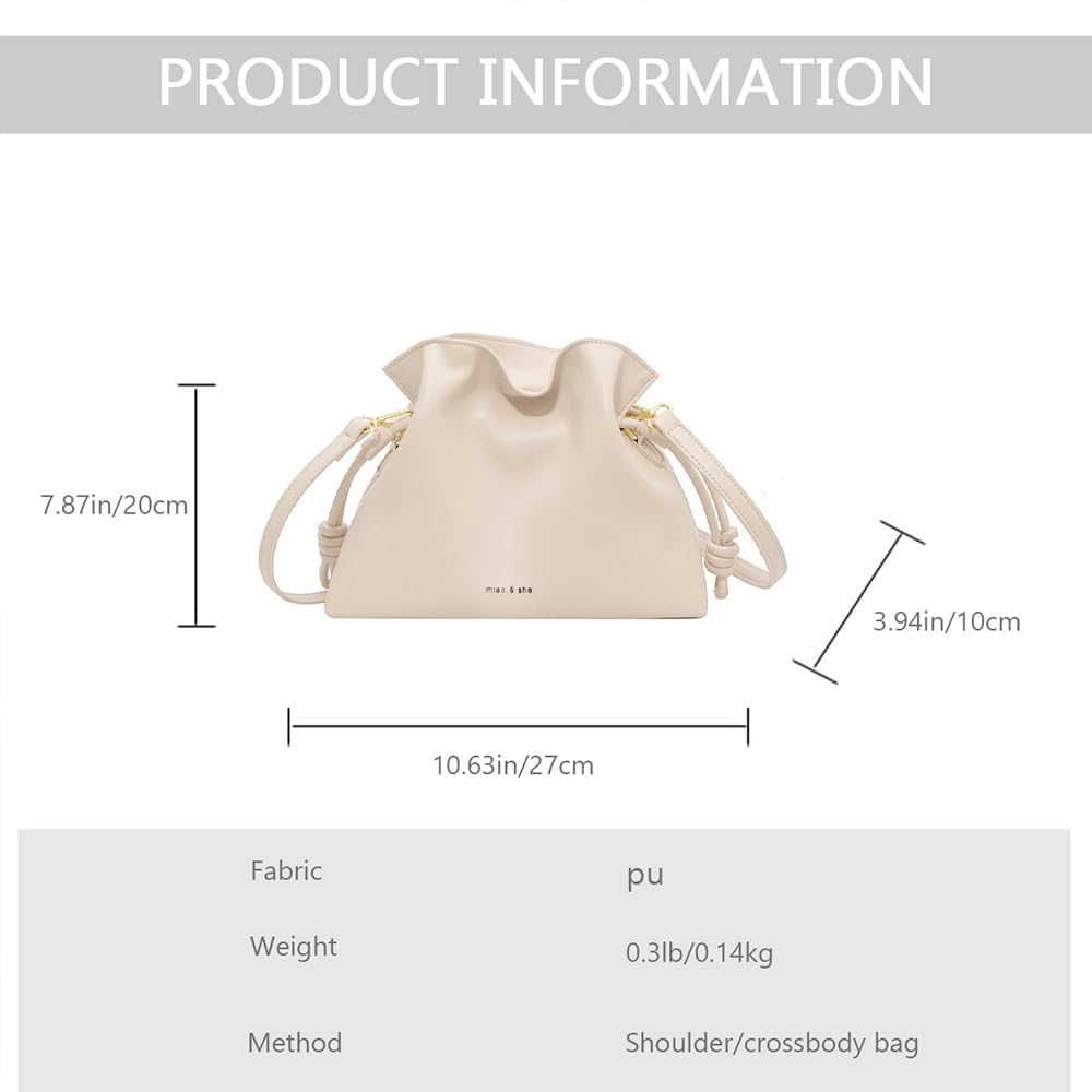 Damen Cloud Drawstring Bucket Bag, Mode Minimalistische Handtaschen Vielseitige PU Leder Crossbody Schulter Hobo Geldbörse