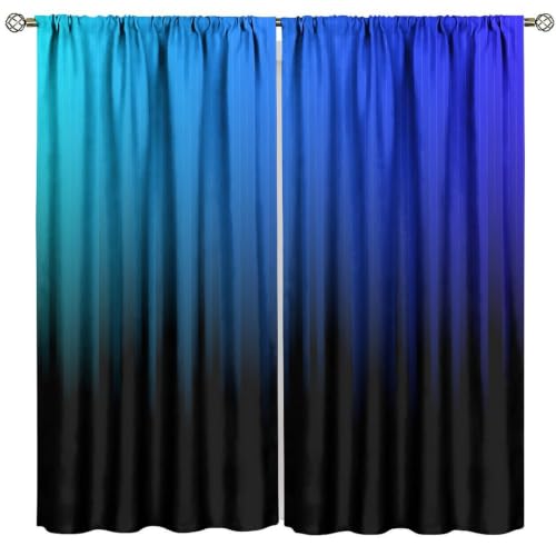 BAEKJIN Ombre Curtains Blue Gradient Vertical Stripe Cool Tone Ombre Abstract Line Print Window Drapes Blackout Rod Pocket Design for Living Room Bedroom Home Decor 72×63in