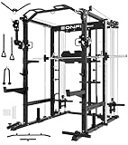 EonfitOmni Eonfit E5 Smith Machine with Vertical Leg Press, Power Cage Squat Rack with LAT-Pull Down Cable Crossover Rotating Arms System Home Gym Equipment All in One (Black, PRO)