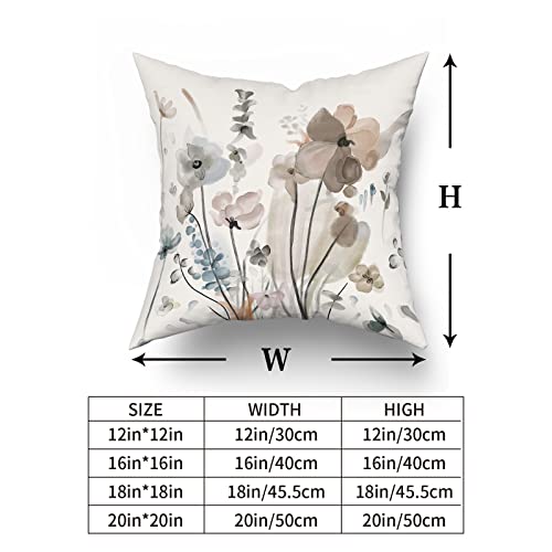 Aportt Watercolor Floral Pillow Covers 18X18 In Brown Cream Grey Teal Flower Couch Pillow Cases Rustic Abstract Modern Throw Pillows Set Of 2 Home Decor For Living Room Bedroom Bed Cushion Outdoor #TOP4