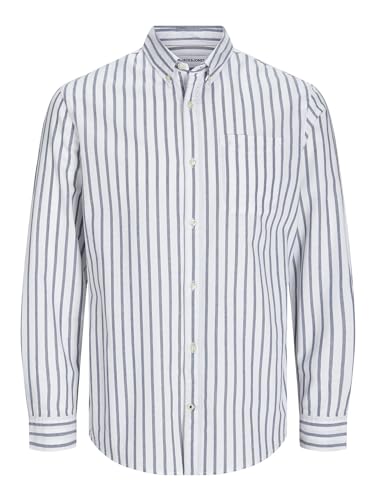Jack & Jones Jjeoxford - Maglietta a Maniche Lunghe da Uomo LS Noos, Strisce Blu, M