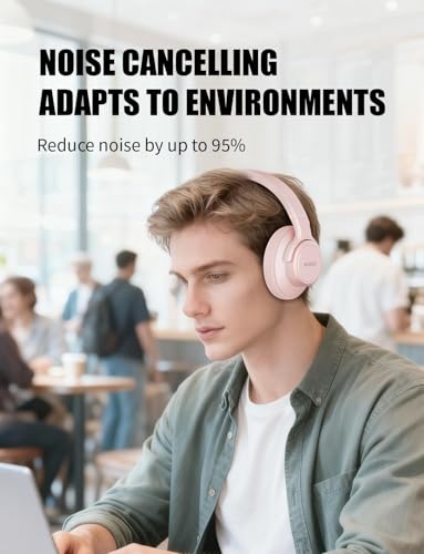 Image of KVIDIO Hybrid Active Noise Cancelling Headphones, Wireless Bluetooth Headphones Over Ear with Mic, 70H Playtime, Transparency Mode, Hi-Fi Stereo Sound, Deep Bass Headsets for Phone PC