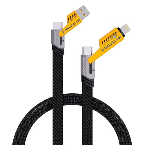 Image of Nu Republic Blaze Fusion-Q 65W 4-in-one 1.2m USB-A to Type-C to Type-C + Type-L Metal Connector Fast Data Charging Carbon Texture Braided Cable (Black)