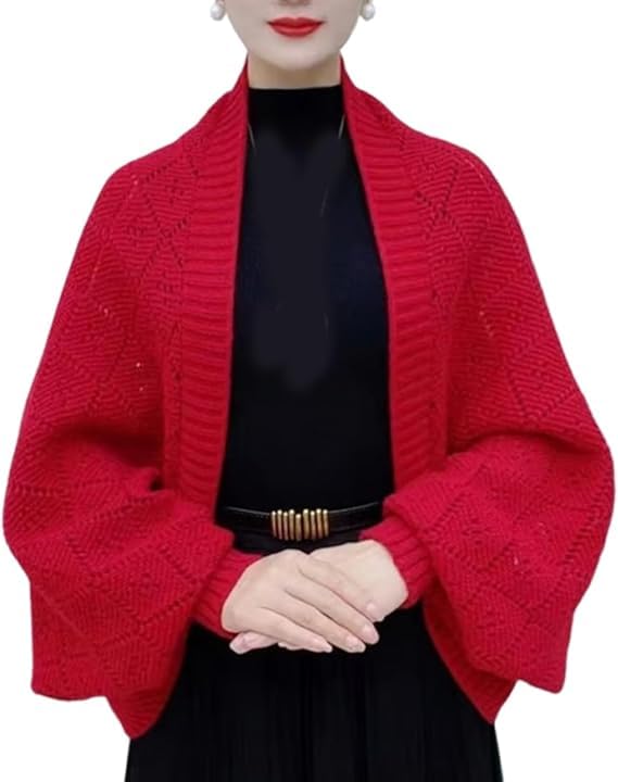 Fashion Hollow Out Knitted Shawl Coat, Women's Hollow Out Knitted Shawl Cardigan, Lightweight Slouchy Knit Cover-Up